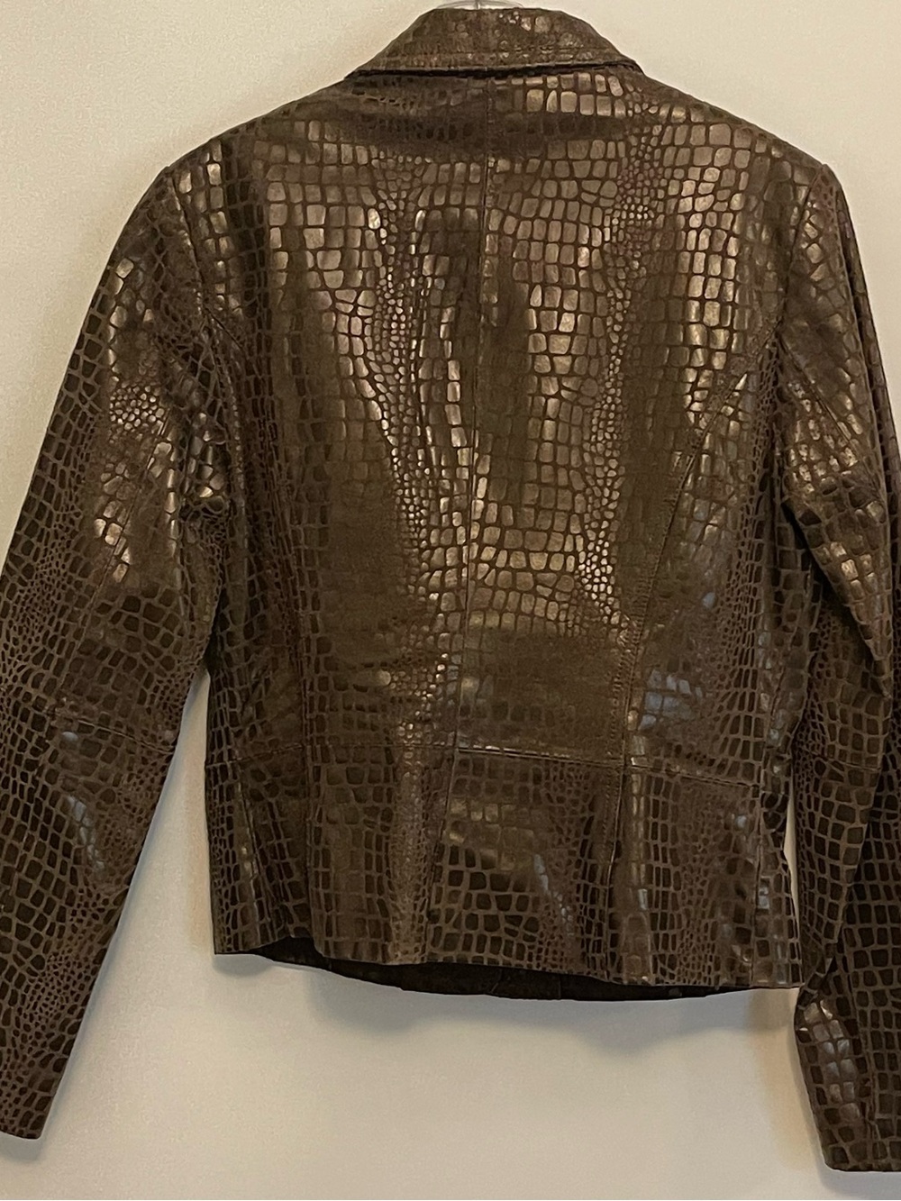 Newport News Brown Genuine Leather Croc Embossed Vintage Jacket sz 10 - Picture 8 of 12